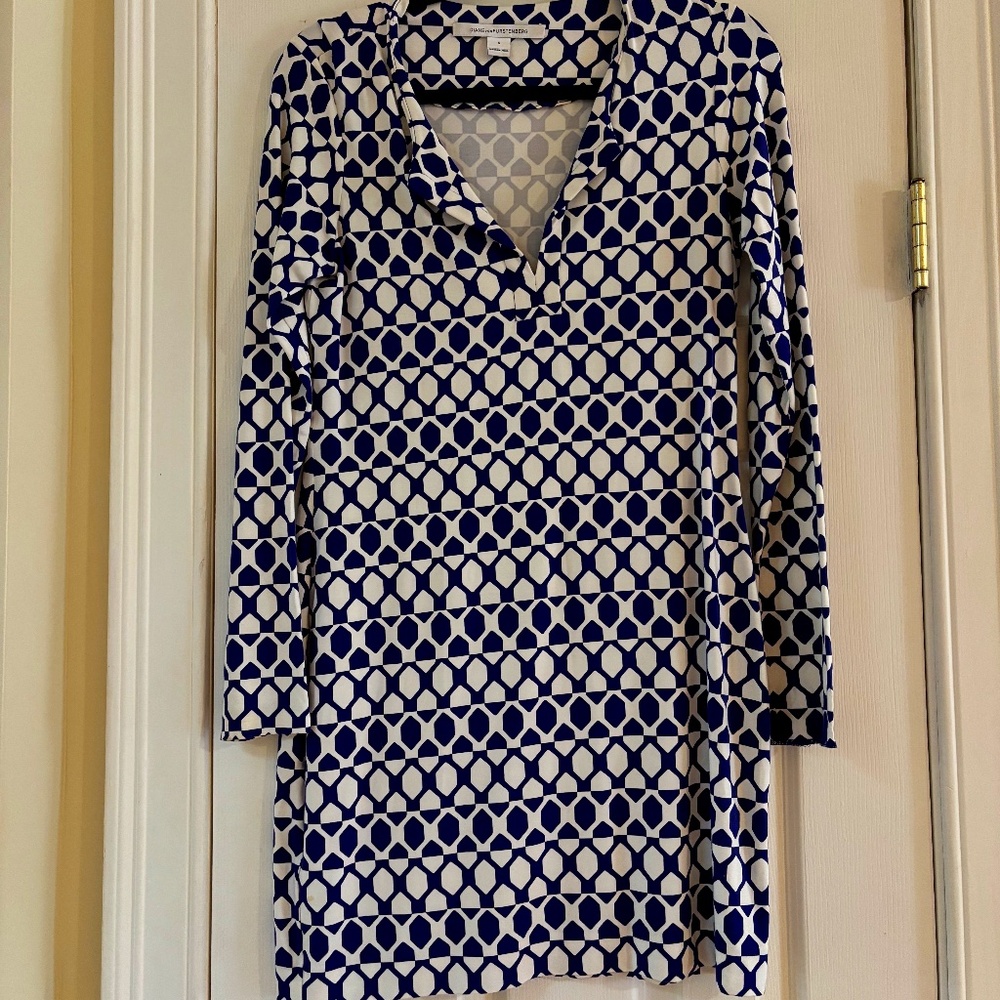 Diane Von Furstenberg Violet Blue & White Geometric Mini Dress